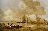 Famous Shipping Paintings - A river estuary with Dutch shipping and a Lighthouse